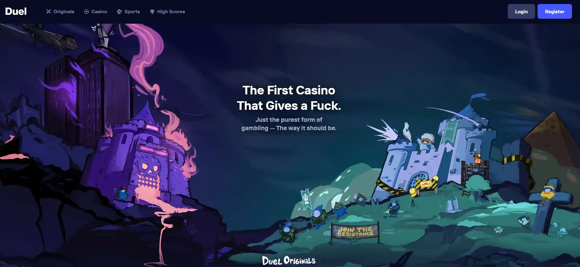 Duel public homepage with casino navigation and main interface